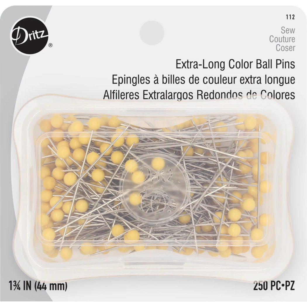 1-3/4" Extra-Long Color Ball Pins - Yellow 250pc