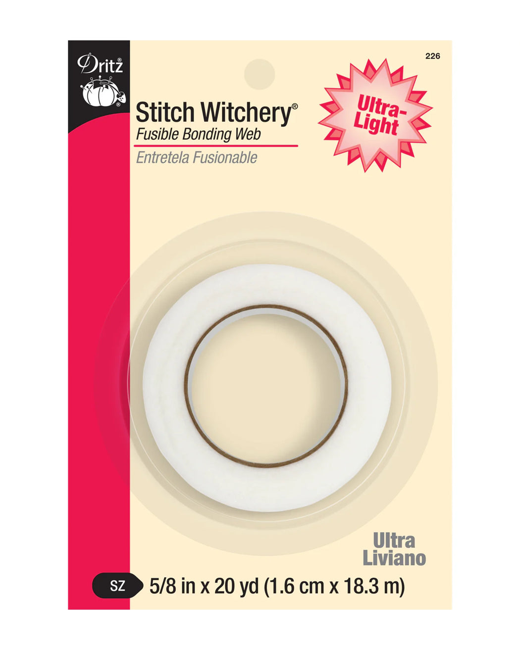 5/8" Stitch Witchery Fusible Bonding Web, Ultra-Light Weight - White 20 yd