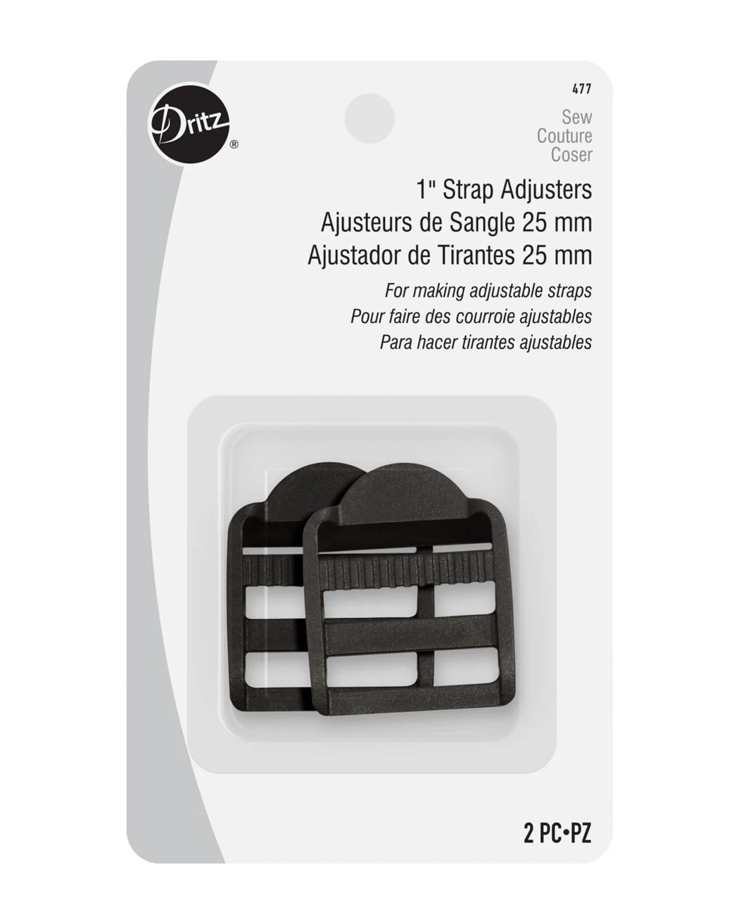 1" Strap Adjusters Black 2 pc