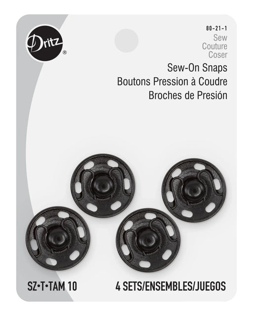 Sew-On Snaps 4 Sets - Black Size 10