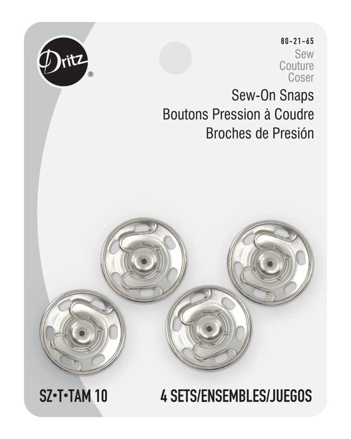 Sew-On Snaps 4 Sets - Nickel Size 10