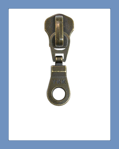 #5 Slider DAMSL Ant. Brass - Zipper and Thread