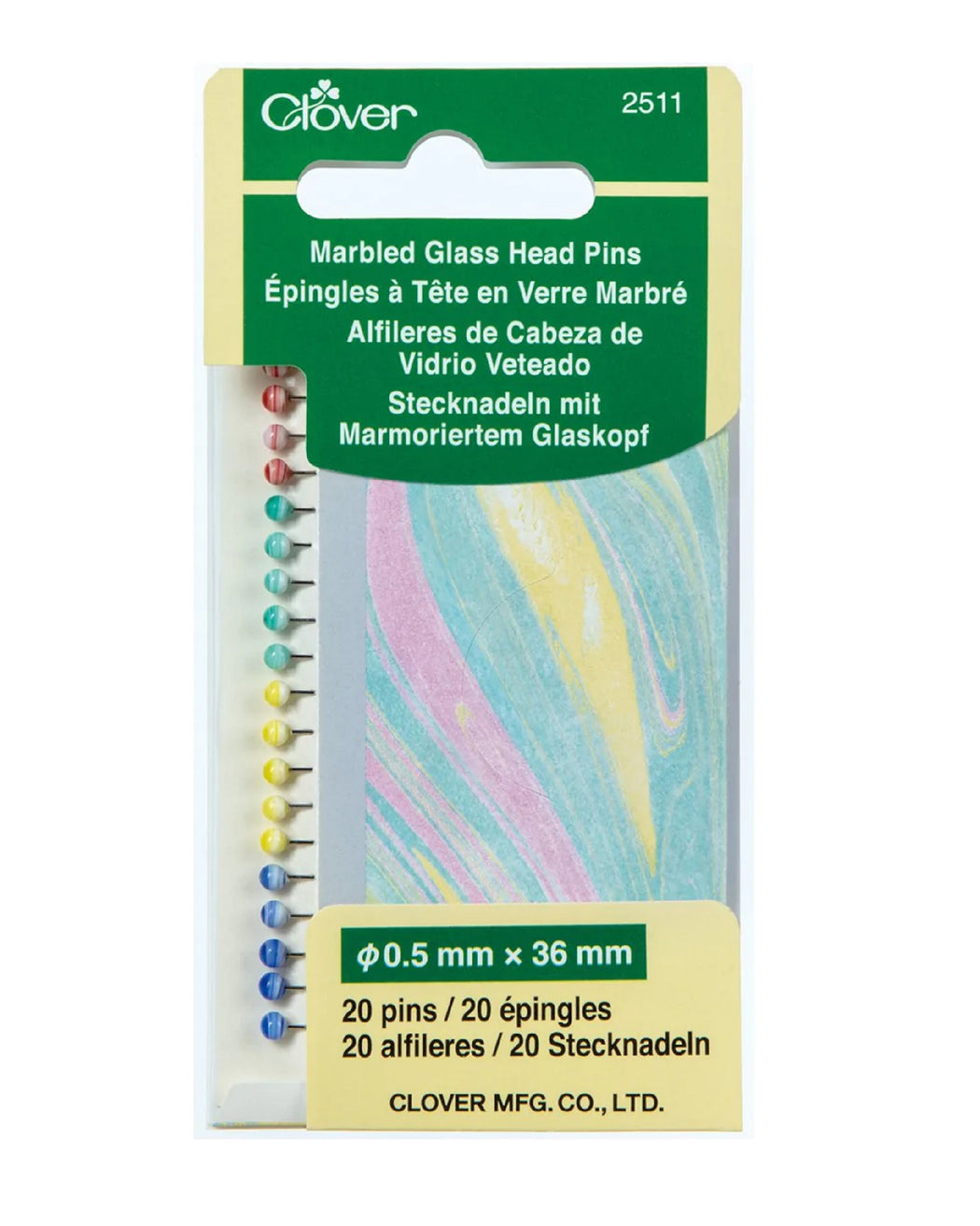 Marbled Glass Head Pins - Zipper and Thread