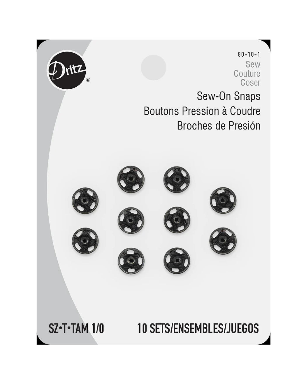 Sew-On Snaps, Black - Zipper and Thread