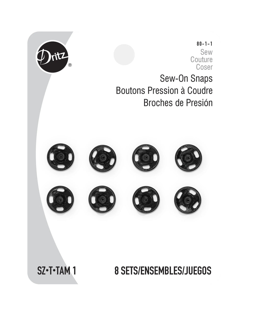 Sew-On Snaps, Black - Zipper and Thread