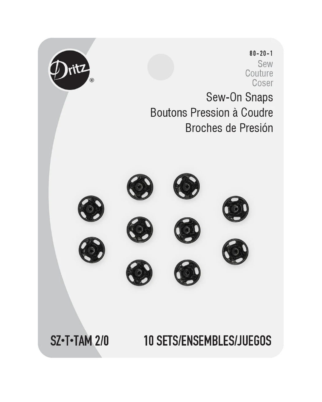 Sew-On Snaps, Black - Zipper and Thread