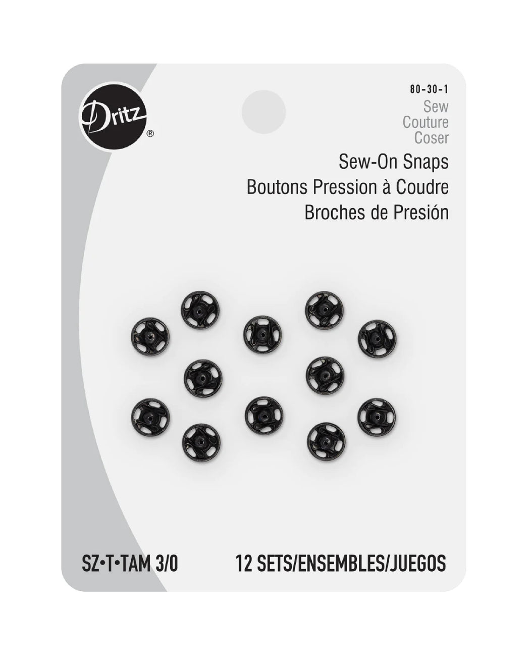 Sew-On Snaps, Black - Zipper and Thread