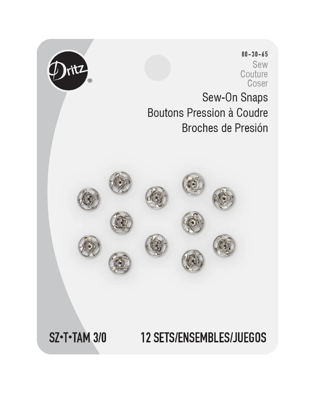 Sew-On Snaps, Nickel - Zipper and Thread