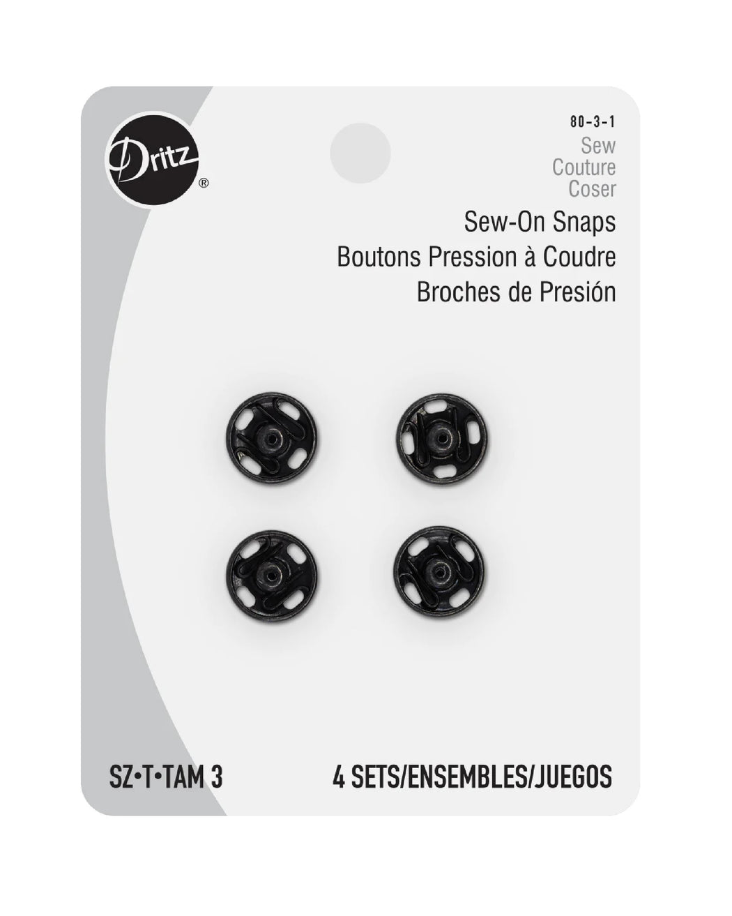 Sew-On Snaps, Black - Zipper and Thread