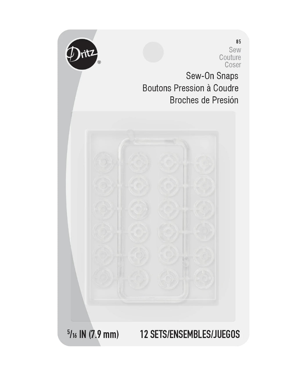 Sew-On Snaps Clear, 5/16" - Zipper and Thread