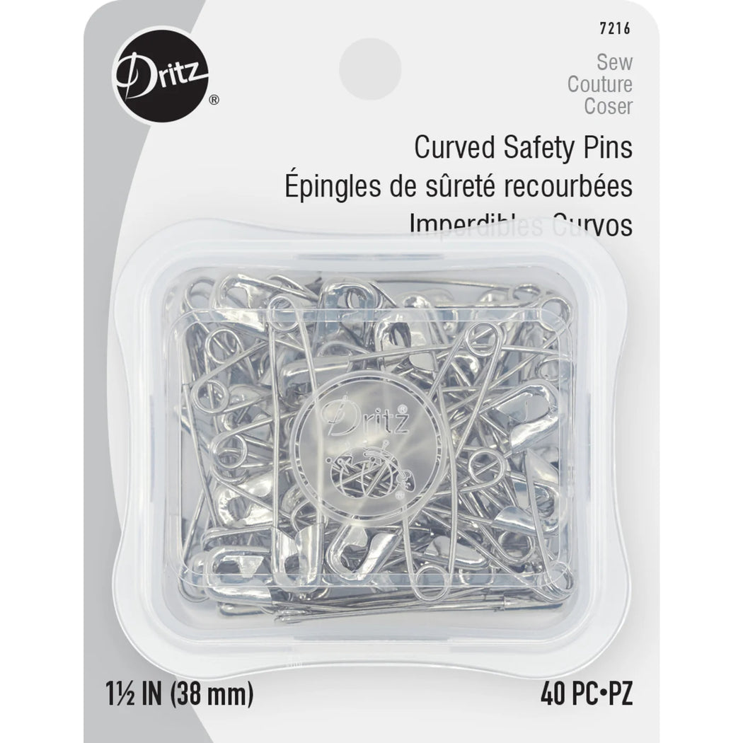 1-1/2" Curved Safety Pins - Nickel 40 pc