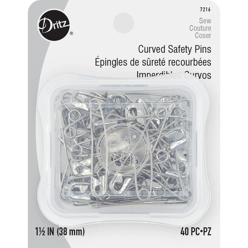 1-1/2" Curved Safety Pins - Nickel 40 pc