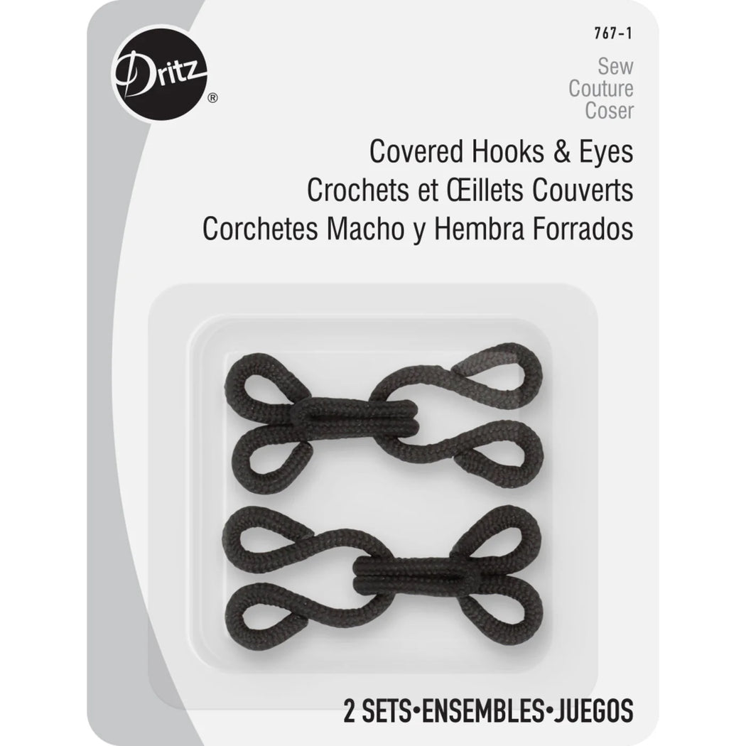 Covered Hooks & Eyes - Black 2pc