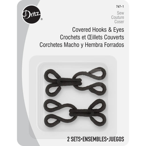 Covered Hooks & Eyes - Black 2pc