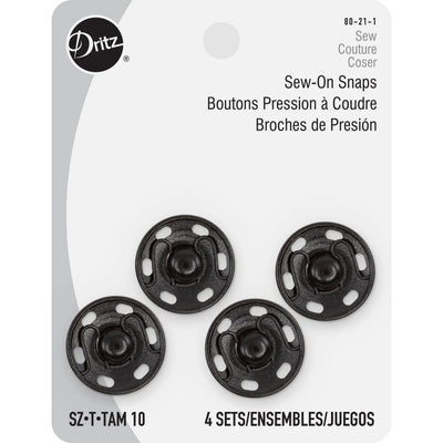 Sew-On Snaps 4 Sets - Black Size 10