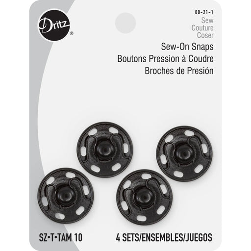 Sew-On Snaps 4 Sets - Black Size 10