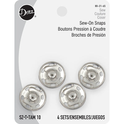 Sew-On Snaps 4 Sets - Nickel Size 10