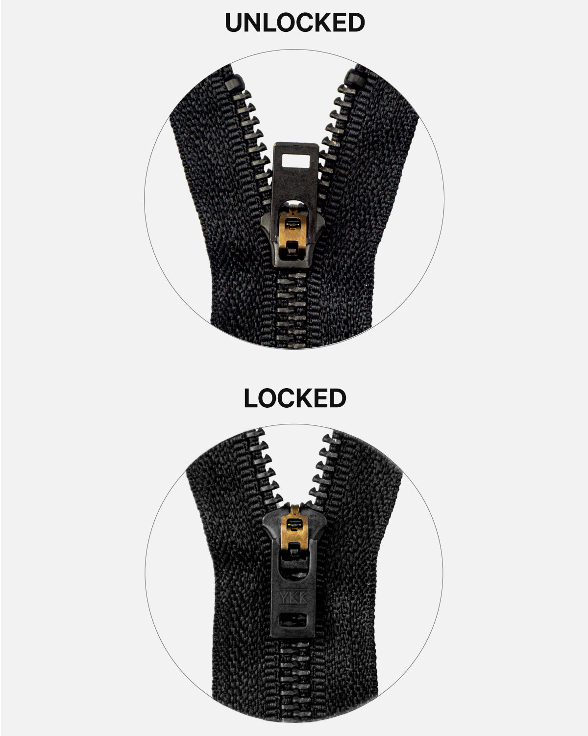 YKK #5 Closed Black Oxidized Zipper w/ Semi-Auto Lock (3
