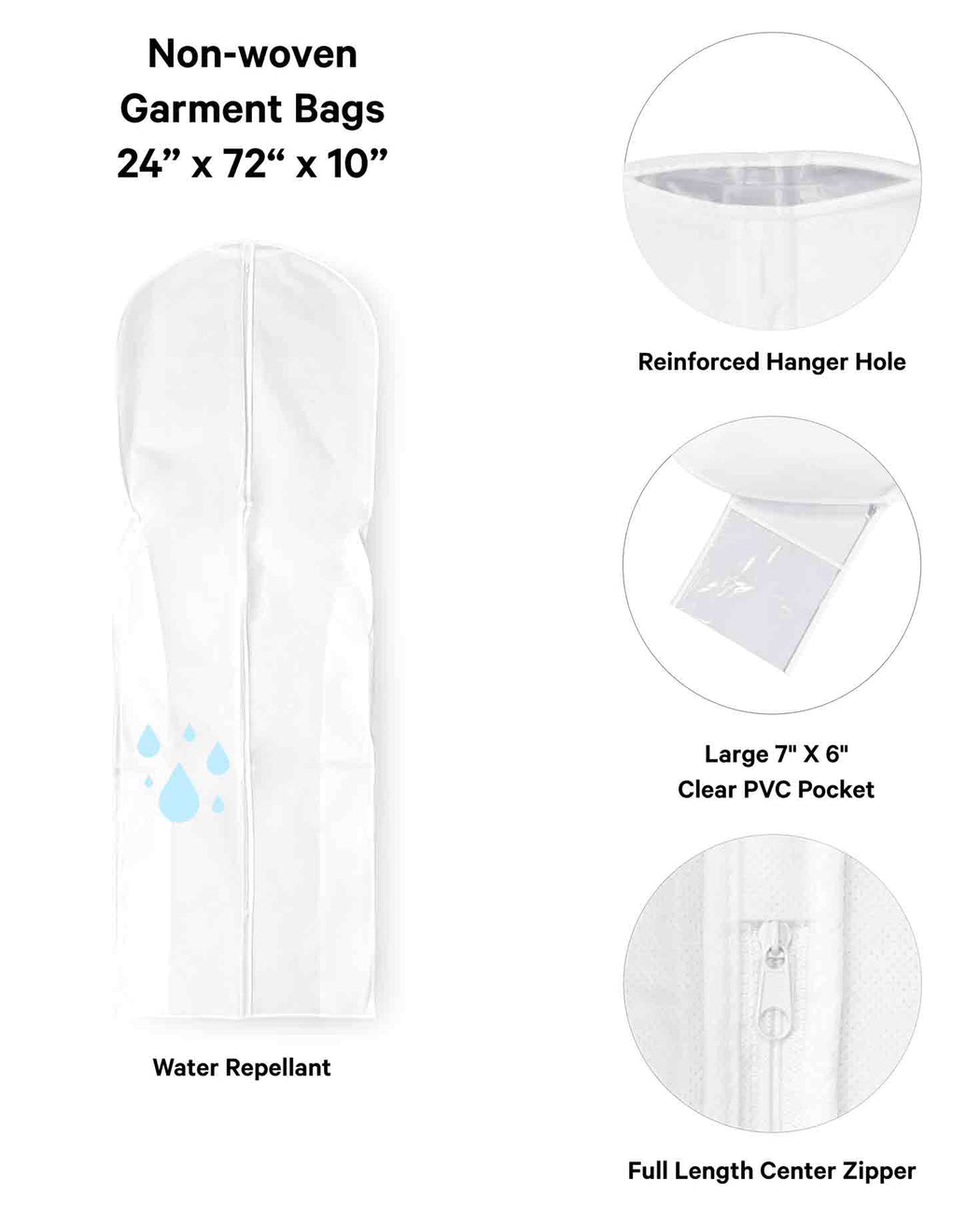 Non-Woven Garment Bag 24" x 72" + Gusset - CUSTOM PRINT - 25 pcs / box