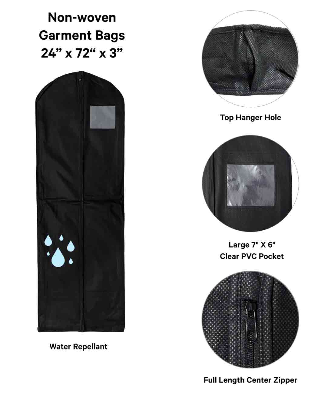 Non-Woven Garment Bag - 24" x 72" + Gusset