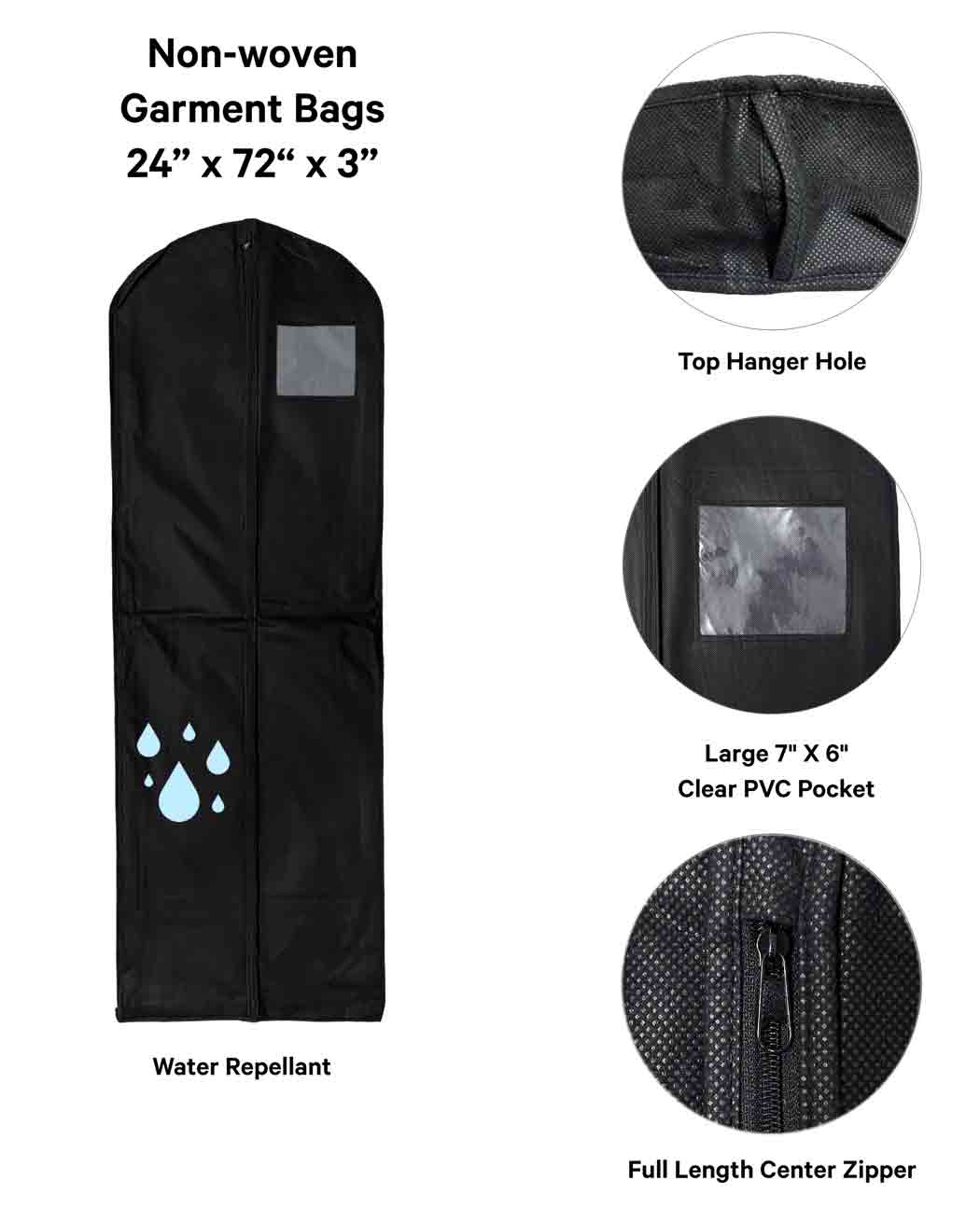 Non-Woven Garment Bag 24" x 72" + Gusset - CUSTOM PRINT - 25 pcs / box