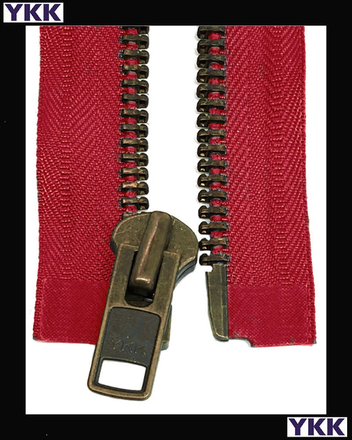 YKK 22 Metal Separating Zipper - Red / Antique Brass – Bolt & Spool