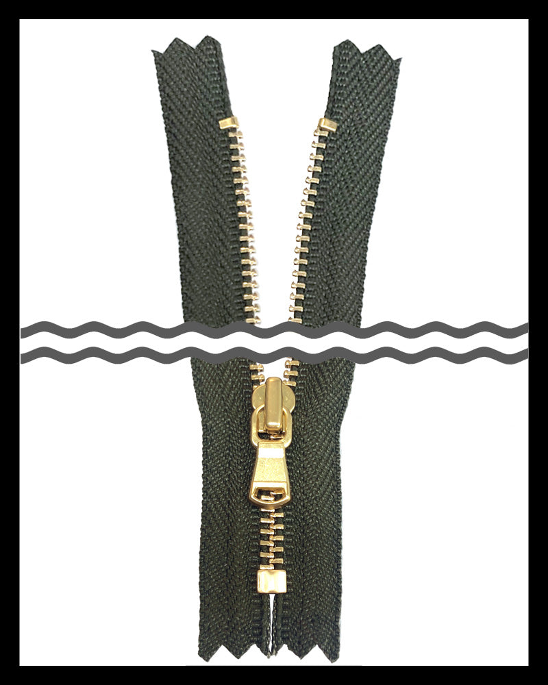 #3 Closed / Shiny Brass (7"~34") - Zipper and Thread
