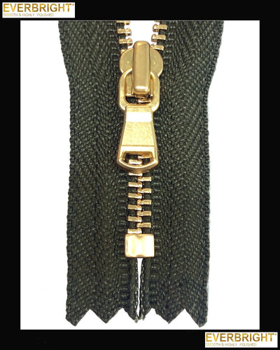 #3 Closed / Shiny Brass (7"~34") - Zipper and Thread