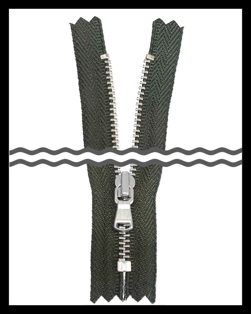 #3 Closed / Shiny Silver (7"~34") - Zipper and Thread