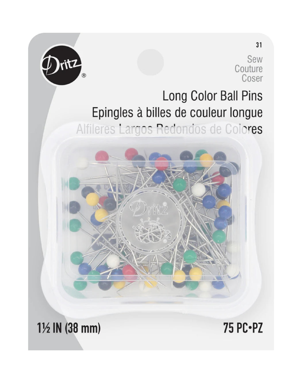 1-1/2" LONG COLOR BALL PINS - Zipper and Thread