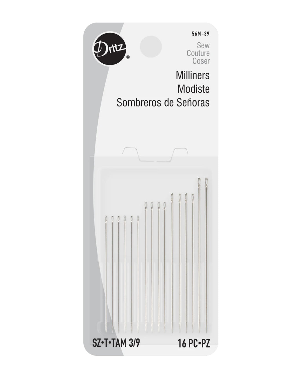 MILLINERS HAND NEEDLES, SIZE 3/9 - Zipper and Thread