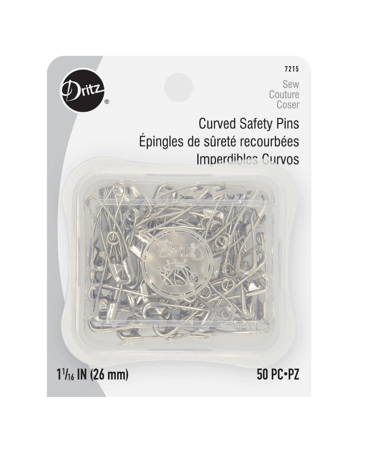 Curved Safety Pins, 1-1/16", NICKEL - Zipper and Thread