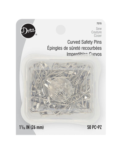 Curved Safety Pins, 1-1/16", NICKEL - Zipper and Thread