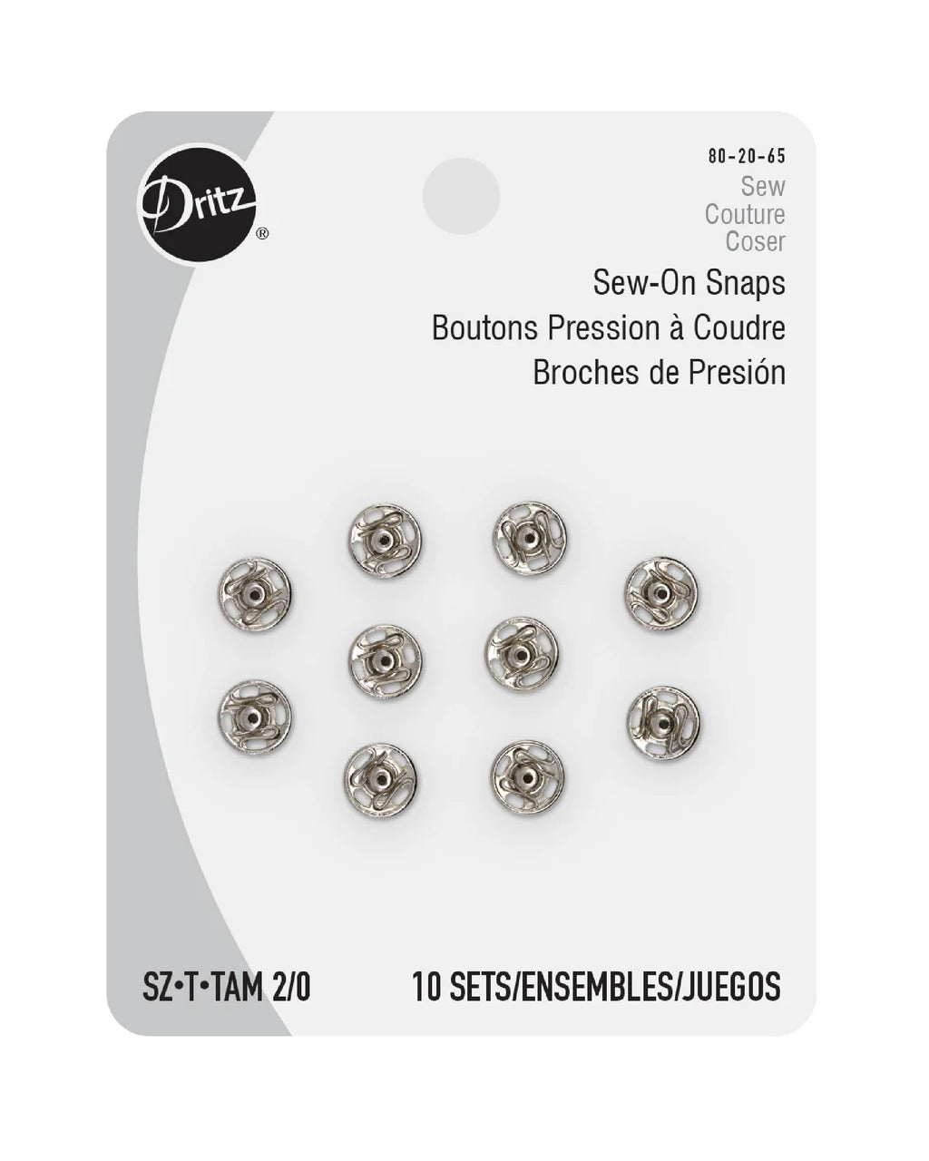 Dritz Sew-On Snaps, 8 Sets, Size 1, Nickel