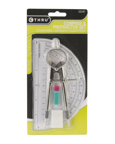 Metal Compass & CLR Protractor - Zipper and Thread