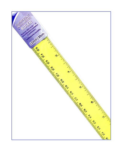 Neon Yellow Plastic Ruler, 12" - Zipper and Thread