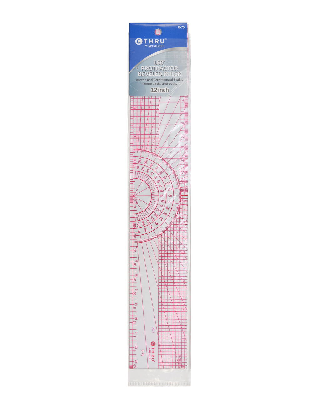Clear Protractor Beveled Ruler - Zipper and Thread